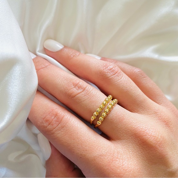 Gold Ball Ring- Double Band Ring - Picture 7 of 7